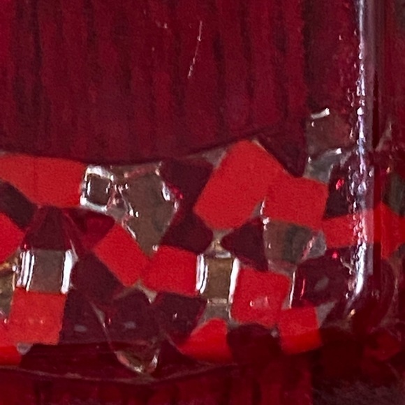 Vintage Fused  Red Glass Dish Wall Art Minimalist Mosaic Detail Signed Arcotex - Picture 6 of 12